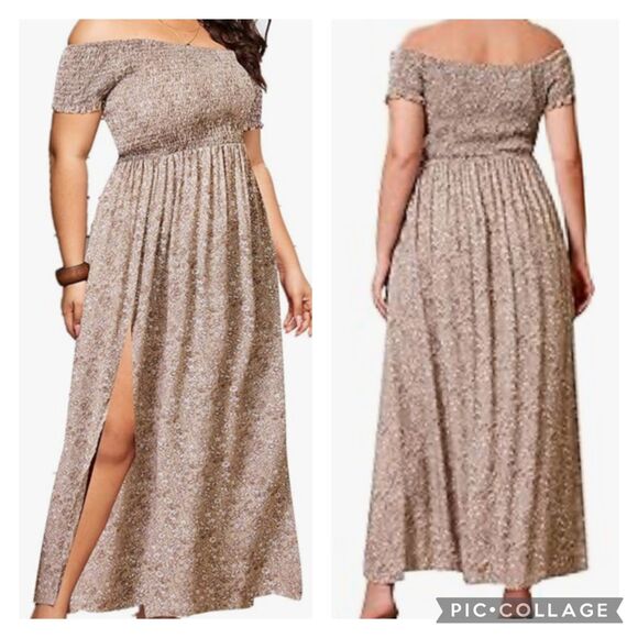 Dresses & Skirts - Floerns Women's Boho Floral Print Off Shoulder Split Long A Line Dress Size 3XL